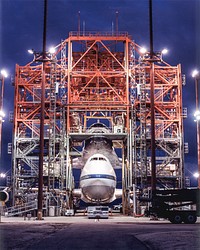 The Space Shuttle Atlantis centered in the Mate-Demate Device at NASA&#39;s Dryden Flight Research Center at Edwards, California. Original from NASA . Digitally enhanced by rawpixel.