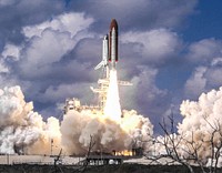 The Space Shuttle Discovery takes off from Launch Pad 39B at the Kennedy Space Center, Florida for the Mission STS-26 on September 29th, 1988. Original from NASA. Digitally enhanced by rawpixel.