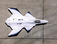 X-36 Tailless Fighter Agility Research Aircraft on the ramp at NASA&rsquo;s Dryden Flight Research Center, Edwards, California. July 1997. Original from NASA. Digitally enhanced by rawpixel.