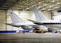 Two large science aircraft, a DC-8 flying laboratory and the SOFIA 747SP based at NASA&#39;s Dryden Aircraft Operations Facility in Palmdale, Calif., January 17, 2008. Original from NASA . Digitally enhanced by rawpixel.