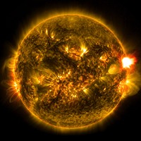 Image of 1st Notable Solar Flare of 2015.The sun emitted a mid-level solar flare, peaking at 11:24 p.m. EST on Jan. 12, 2015. Original from NASA . Digitally enhanced by rawpixel.