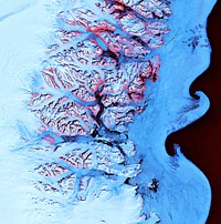 Along the southeastern coast of Greenland, an intricate network of fjords funnels glacial ice to the Atlantic Ocean. Original from NASA. Digitally enhanced by rawpixel.