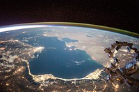 NASA astronaut Scott Kelly captured this earth observation of the Caspian sea on July 27, 2015. Original from NASA. Digitally enhanced by rawpixel.