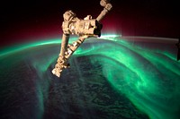 The Expedition 32 crew onboard the International Space Station, flying an altitude of approximately 240 miles, recorded a series of images of Aurora Australis, also known as the Southern Lights, on July 15th, 2012. Original from NASA. Digitally enhanced by rawpixel.