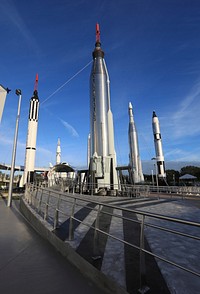 Launch vehicles used by NASA in its history of exploring space are displayed in the &quot;Rocket Garden&quot; adjacent to the new Heroes and Legends attraction at the Kennedy Space Center Visitor Complex. Original from NASA. Digitally enhanced by rawpixel.