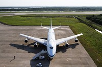 A Shuttle Carrier Aircraft parked on the apron of the runway at the Shuttle Landing Facility at NASA&rsquo;s Kennedy Space Center in Florida. Original from NASA. Digitally enhanced by rawpixel.