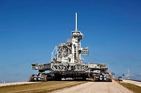 At NASA&#39;s Kennedy Space Center in Florida, crawler-transporter No. 2 arrives at Launch Pad 39A. Original from NASA. Digitally enhanced by rawpixel