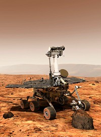 An artist&#39;s concept portrays a NASA Mars Exploration Rover on the surface of Mars. Dec 15th, 2003. Original from NASA . Digitally enhanced by rawpixel.