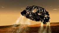 This is an artist's concept of the rover and descent stage for NASA's Mars Science Laboratory spacecraft during the final minute before the rover touches down on the surface of Mars. Original from NASA. Digitally enhanced by rawpixel.