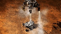 This artist's concept depicts the moment that NASA's Curiosity rover touches down onto the Martian surface. Original from NASA. Digitally enhanced by rawpixel.