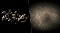 Illustrated in this artist&#39;s concept are two possible structures for asteroid 2011 MD. Original from NASA. Digitally enhanced by rawpixel.