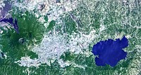 Lake Ilopango, a crater lake which fills a volcanic caldera in central El Salvador. Original from NASA. Digitally enhanced by rawpixel.