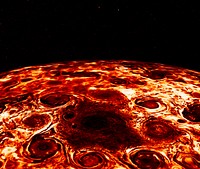 Cyclones encircle Jupiter&#39;s North Pole. Original from NASA. Digitally enhanced by rawpixel.