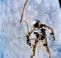 Astronaut Edward H. White II, pilot for the Gemini-Titan 4 (GT-4) spaceflight, floats in the zero-gravity of space during the third revolution of the GT-4 spacecraft.Original from NASA . Digitally enhanced by rawpixel.