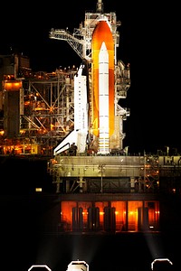 The space shuttle Atlantis is seen shortly after the rotating service structure (RSS) was rolled back at launch pad 39a, Thursday, July 7, 2011 at the NASA Kennedy Space Center in Cape Canaveral, Fla. Original from NASA. Digitally enhanced by rawpixel