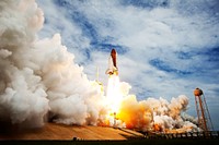 Space shuttle Atlantis is seen as it launches from pad 39A on Friday, July 8, 2011, at NASA's Kennedy Space Center in Cape Canaveral, Fla. Original from NASA. Digitally enhanced by rawpixel