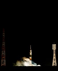 The Soyuz TMA-03M rocket launches from the Baikonur Cosmodrome in Kazakhstan on Dec. 21, 2011. Original from NASA. Digitally enhanced by rawpixel.