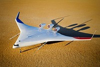 Boeing's X-48B Blended Wing Body technology demonstrator shows off its unique lines at sunset on Rogers Dry Lake adjacent to NASA DFRC. 2006-10-24. Original from NASA . Digitally enhanced by rawpixel.