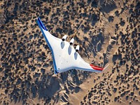 Boeing&#39;s X-48B Blended Wing Body first flight. July 20, 2007. Original from NASA. Digitally enhanced by rawpixel.