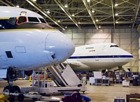 The cavernous expanse of the Dryden Aircraft Operations Facility in Palmdale, Calif., now houses NASA's DC-8 science laboratory and SOFIA infrared observatory. January 17, 2008. Original from NASA . Digitally enhanced by rawpixel.