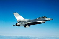 The U.S. Air Force's F-16D Automatic Collision Avoidance Technology (ACAT) aircraft cruises during a flight originating from NASA's Dryden Flight Research Center, 2009-03-29. Original from NASA. Digitally enhanced by rawpixel.