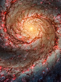 The Whirlpool Galaxy, also known as Messier 51a is an interacting grand-design spiral galaxy with a Seyfert 2 active galactic nucleus. Original from NASA. Digitally enhanced by rawpixel.