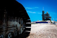 The space shuttle Atlantis on Launch Pad 39A is at the Kennedy Space Center on Tuesday, May 31, 2011, in Florida. Original from NASA. Digitally enhanced by rawpixel