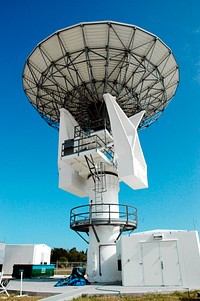 C-band, 3 megawatt radar with a 50-foot dish antenna recently installed on north Kennedy Space Center. It is one of the largest of its kind in the world. Original from NASA. Digitally enhanced by rawpixel.