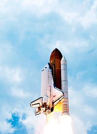 Space shuttle Atlantis and its four-member STS-135 crew head toward Earth orbit and rendezvous with the International Space Station, 8 July 2011. Original from NASA . Digitally enhanced by rawpixel.
