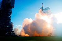 CAPE CANAVERAL, Fla. &ndash; The United Launch Alliance Delta II rocket with Space Tracking and Surveillance System - Demonstrator, or STSS-Demo, spacecraft emerges from a blanket of smoke after liftoff from Launch Pad 17-B at Cape Canaveral Air Force Station.