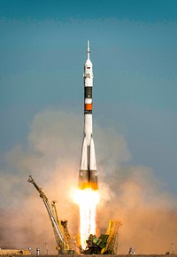 The Soyuz TMA-16 launches from the Baikonur Cosmodrome in Kazakhstan on Sept. 30, 2009. Original from NASA. Digitally enhanced by rawpixel.