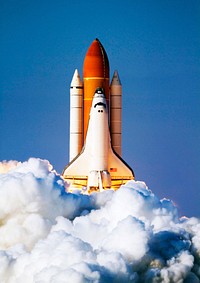 Discovery lifts off from Launch Pad 39A at NASA&#39;s Kennedy Space Center in Florida beginning its final flight, the STS-133 mission, to the International Space Station, Feb 24. Original from NASA. Digitally enhanced by rawpixel.