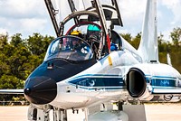 The crew of space shuttle Endeavour&#39;s STS-134 mission arrives at the Shuttle Landing Facility at NASA&#39;s Kennedy Space Center aboard T-38 jets to get ready for launch. Original from NASA. Digitally enhanced by rawpixel.