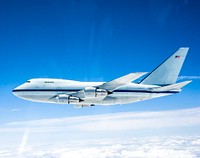 NASA&#39;s Stratospheric Observatory for Infrared Astronomy is silhouetted against the sky as it soars on its second check flight near Waco, Texas on May 10, 2007. Original from NASA. Digitally enhanced by rawpixel.