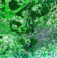 Aerial view of Berlin, acquired by NASA&#39;s Terra spacecraft. Original from NASA. Digitally enhanced by rawpixel.
