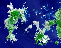 The Indonesian islands of Komodo, Rintja, Padar, and Flores in the Komodo National Park. Original from NASA. Digitally enhanced by rawpixel.