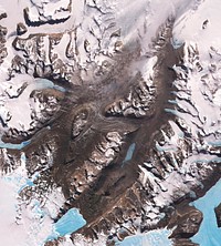 The McMurdo Dry Valleys are a row of valleys west of McMurdo Sound, Antarctica. They are so named because of their extremely low humidity and lack of snow and ice cover. This image was acquired December 8, 2002 by NASA's Terra spacecraft.