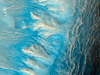 Side of an impact crater in the mid-latitudes of Mars' northern hemisphere. Original from NASA. Digitally enhanced by rawpixel.