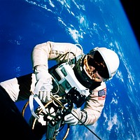 Astronaut Edward H. White II, pilot on the Gemini-Titan IV (GT-4) spaceflight, floats in the zero gravity of space outside the Gemini IV spacecraft. Original from NASA . Digitally enhanced by rawpixel.