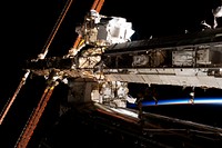 View of the crew members outside of the International Space Station. Original from NASA. Digitally enhanced by rawpixel.