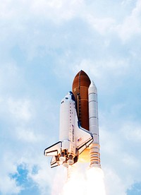 Space shuttle Atlantis and its four-member STS-135 crew head toward Earth orbit and rendezvous with the International Space Station, 8 July 2011. Original from NASA. Digitally enhanced by rawpixel.