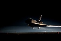 Atlantis nears touchdown for the final time on Runway 15 at the Shuttle Landing Facility at NASA&#39;s Kennedy Space Center in Florida, 21 July 2011. Original from NASA. Digitally enhanced by rawpixel.