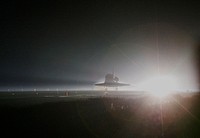 Atlantis nears touchdown for the final time on Runway 15 at the Shuttle Landing Facility at NASA&#39;s Kennedy Space Center in Florida, 21 July 2011. Original from NASA. Digitally enhanced by rawpixel.