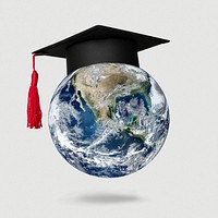 World wearing graduation cap psd global education