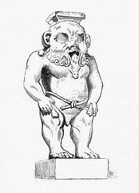 Vintage illustration of The God Bes, Stone Figure from the Egyptian Louvre Museum