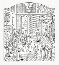 Interior of a Hall, 15th Century (1862) from <a href="https://www.rawpixel.com/search/Gazette%20Des%20Beaux-Arts?sort=curated&amp;page=1">Gazette Des Beaux-Arts</a>, a French art review. Digitally enhanced from our own facsimile book. 