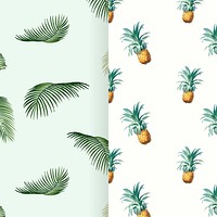 Pineapple and palm leaves vintage illustration