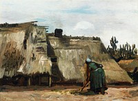 A Peasant Woman Digging in Front of Her Cottage (c.1885) by <a href="https://www.rawpixel.com/search/Vincent%20Van%20Gogh?sort=curated&amp;page=1">Vincent Van Gogh</a>. Original from the Art Institute of Chicago. Digitally enhanced by rawpixel.