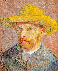 Self-Portrait with a Straw Hat (1887) by <a href="https://www.rawpixel.com/search/Vincent%20Van%20Gogh?sort=curated&amp;page=1">Vincent Van Gogh</a>. Original from the MET Museum. Digitally enhanced by rawpixel.