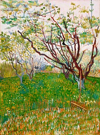 The Flowering Orchard (1888) by <a href="https://www.rawpixel.com/search/Vincent%20Van%20Gogh?sort=curated&amp;page=1">Vincent Van Gogh</a>. Original from the MET Museum. Digitally enhanced by rawpixel.